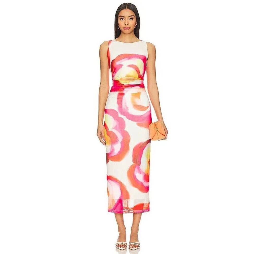 Amanda Uprichard Pink and Orange Floral Midi Dress